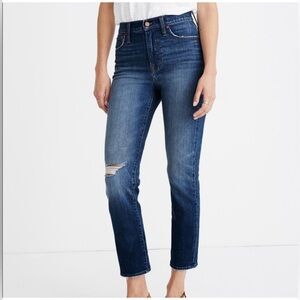 Madewell Perfect Vintage Crop Jean, Dark Wash, Distressed Cuffs, Size 29, EUC